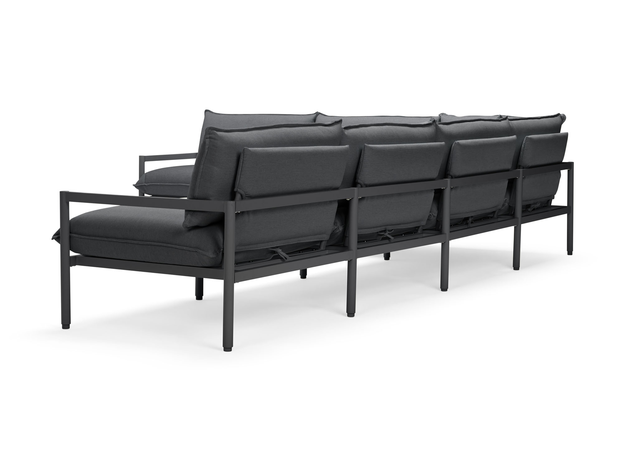 Back view of 6-piece black outdoor sectional sofa